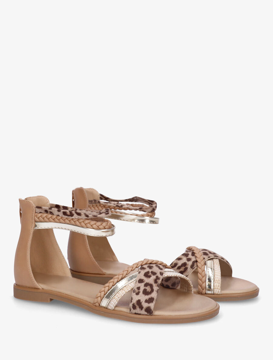Sandales plates irisées brides fantaisies léopard - Camel - 4