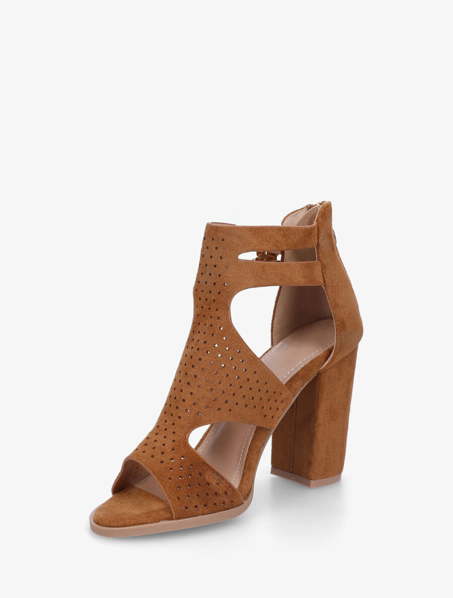 Sandales à talon à double brides à boucle - Camel - 3