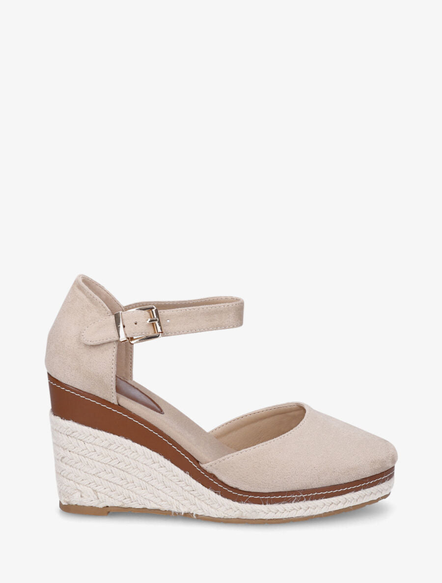 Sandales compensées en suédine - Taupe - 1