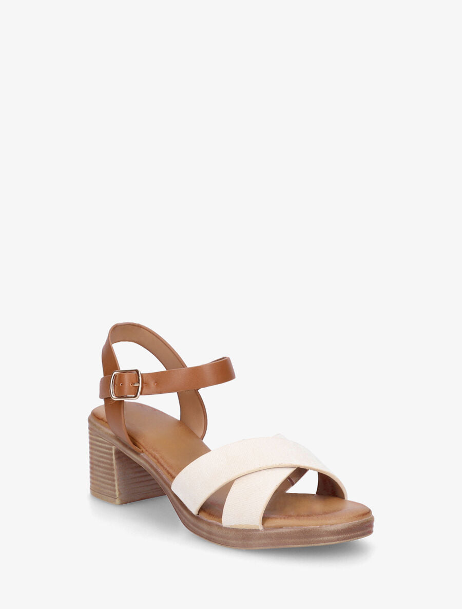 Sandales à talon en suédine et simili - Beige - 2