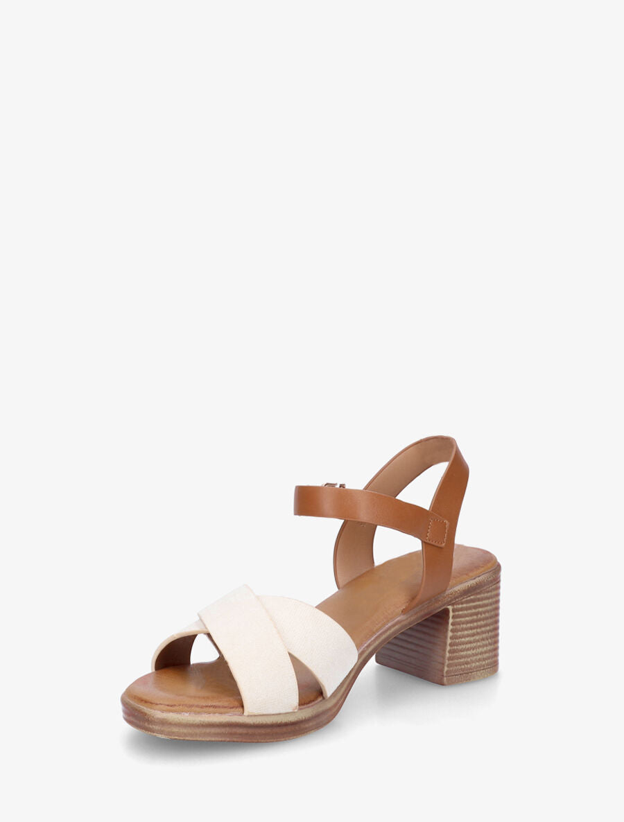 Sandales à talon en suédine et simili - Beige - 3