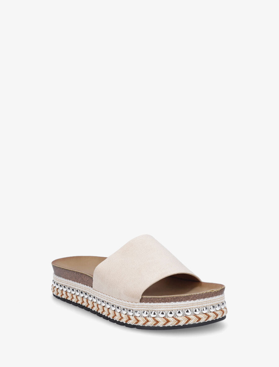 Mules en suédine à semelle plateforme fantaisie - Beige - 2