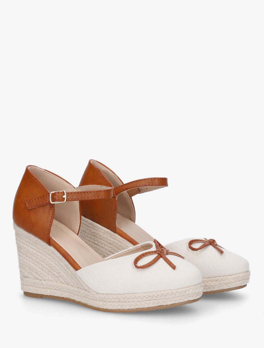 Sandales compensées à nœud décoratif - Beige - 4