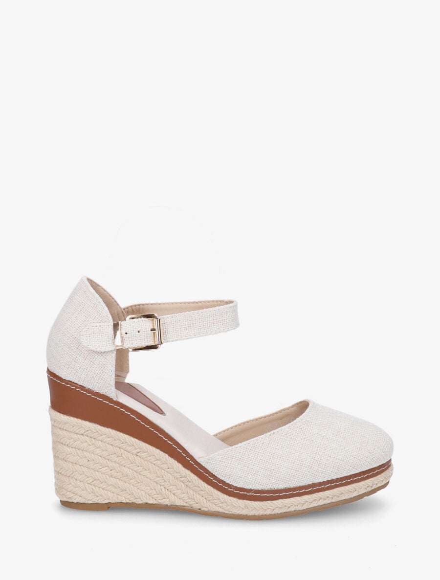 Sandales compensées effet denim - Beige - 1