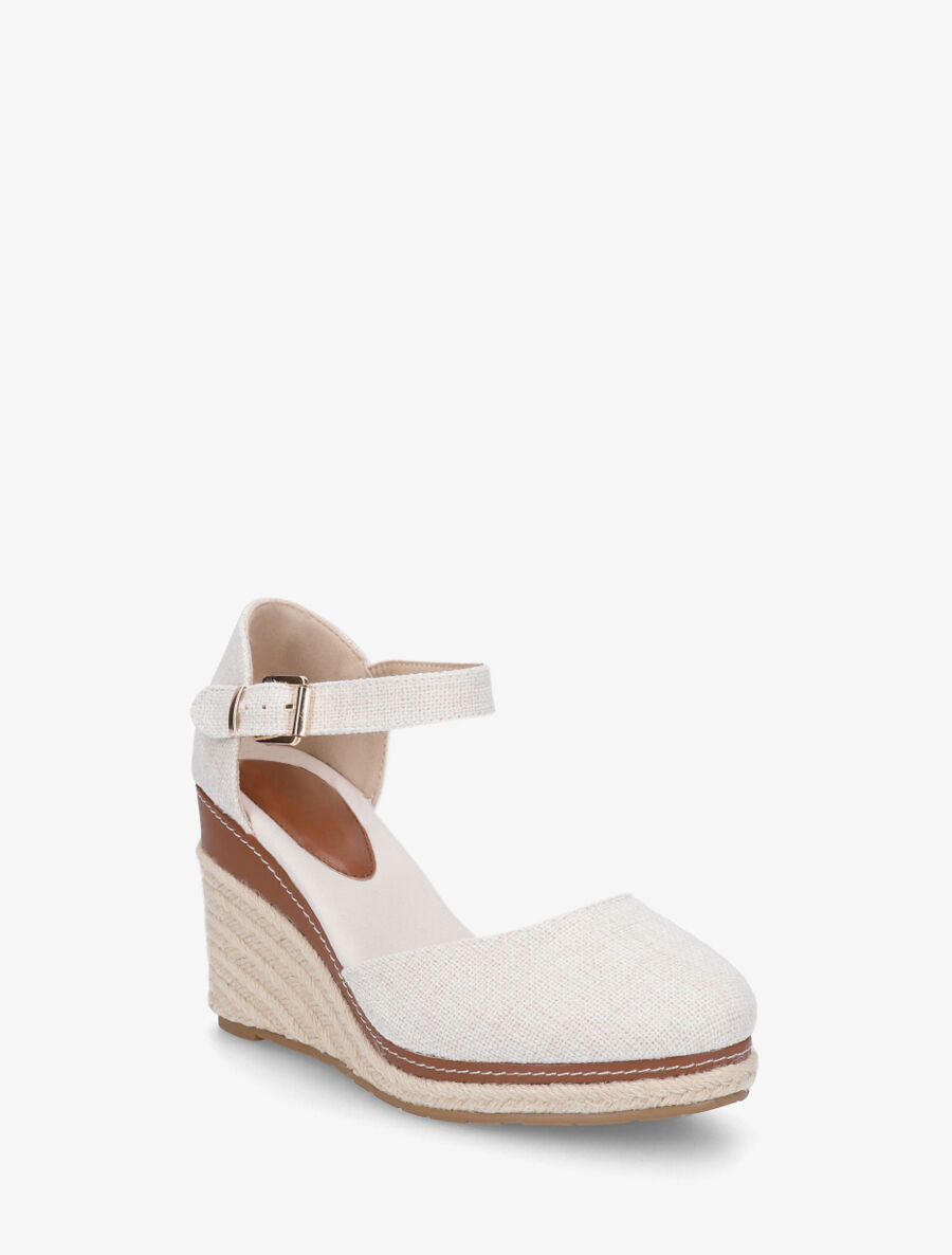 Sandales compensées effet denim - Beige - 2