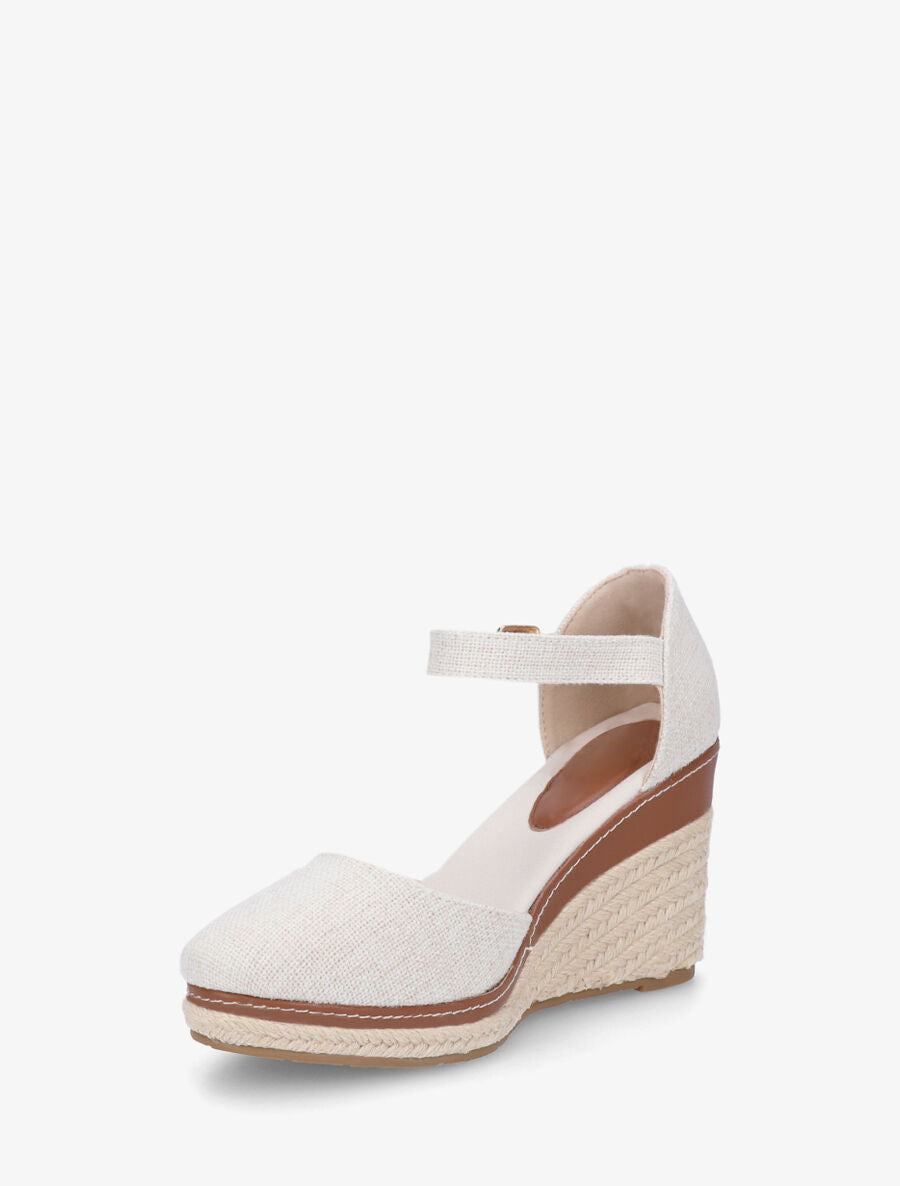 Sandales compensées effet denim - Beige - 3