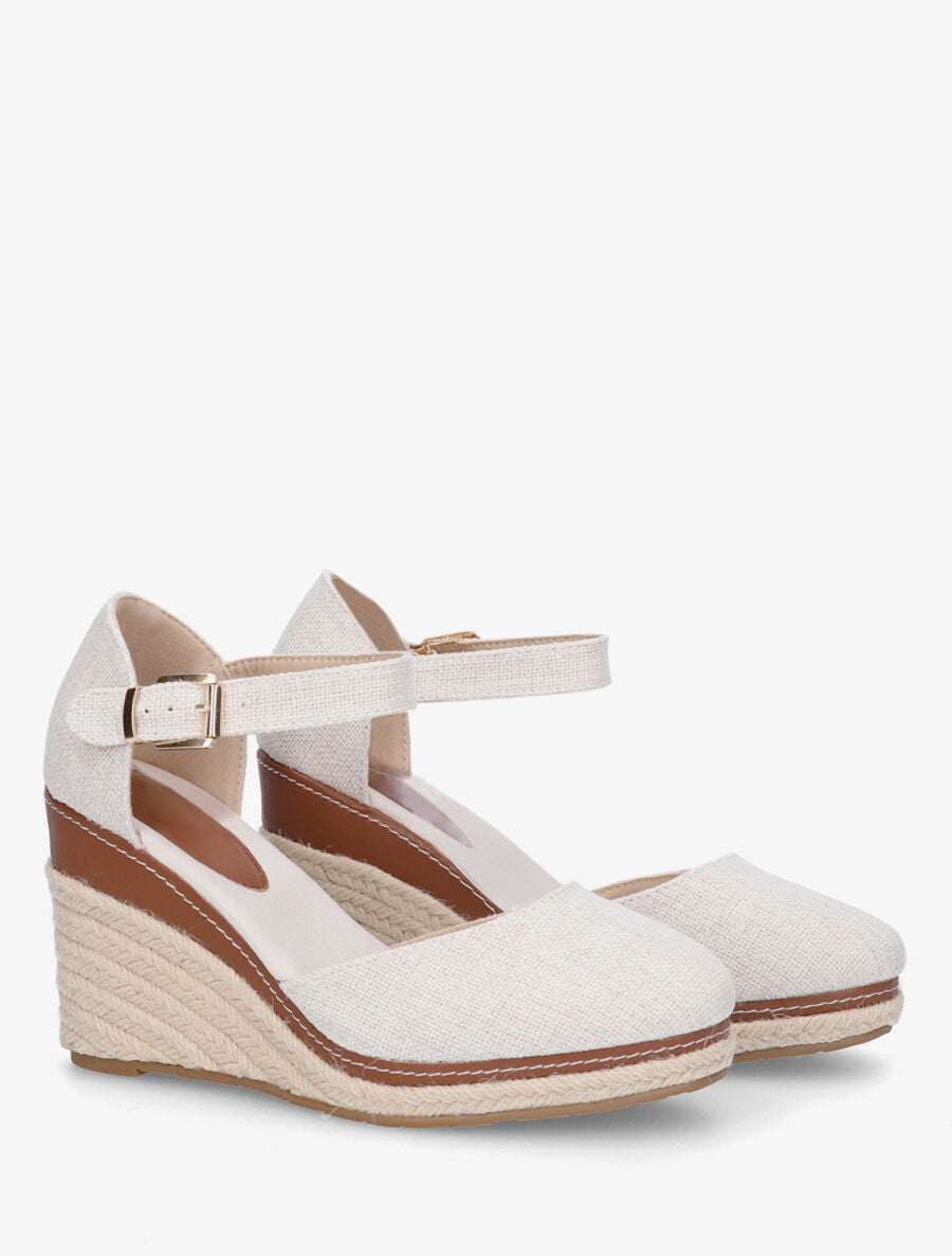 Sandales compensées effet denim - Beige - 4