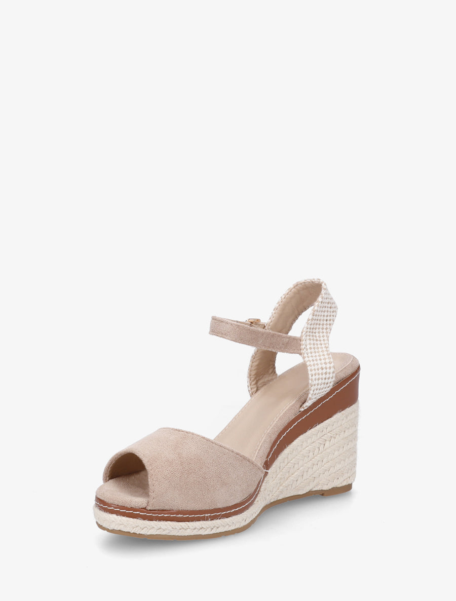 Einfarbige Keilsandalen aus Wildlederimitat - Maulwurf