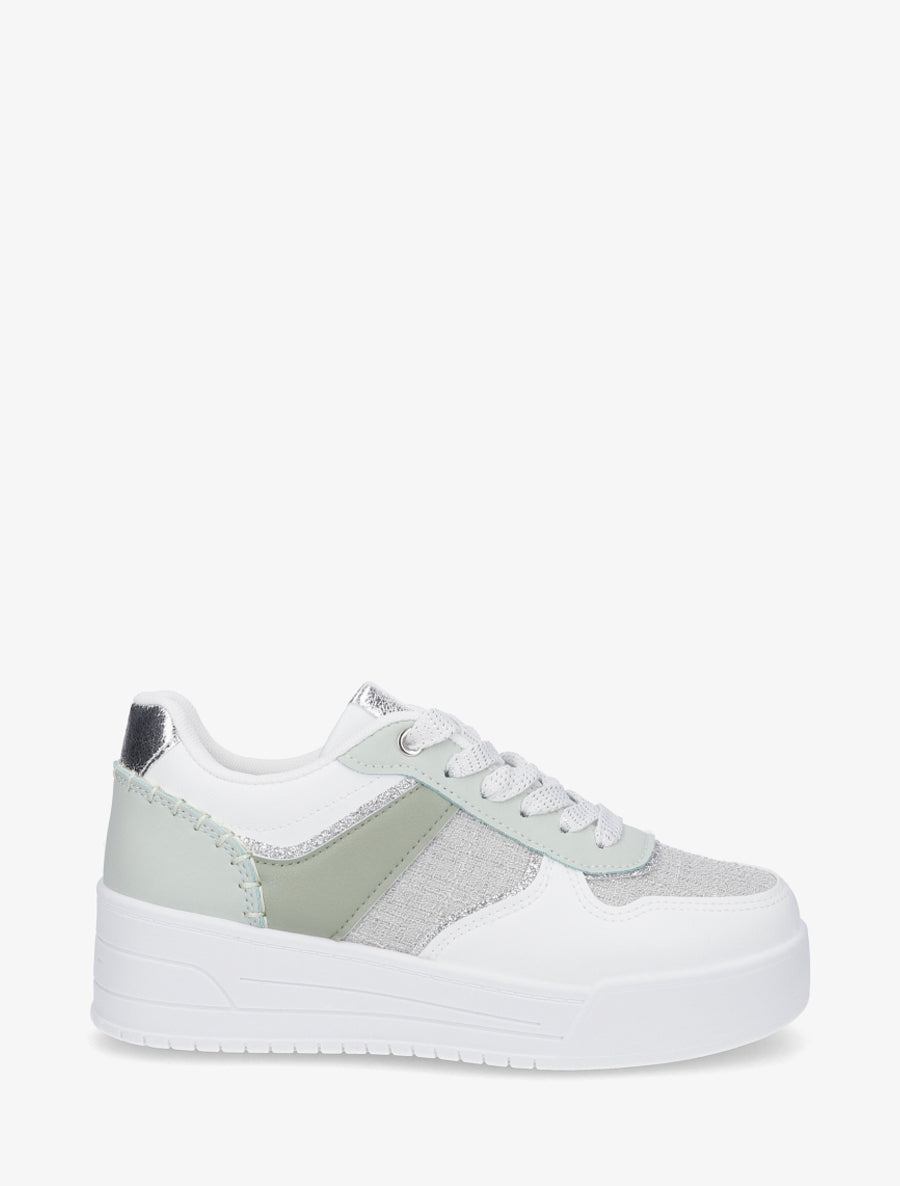 Sneakers à empiècement effet nubuck et tweed - Vert d&