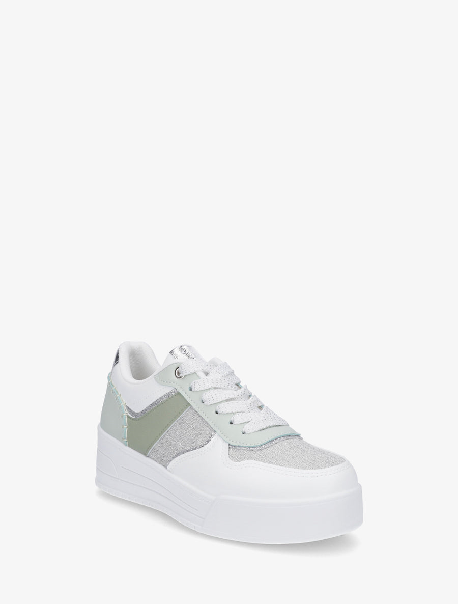 Sneakers à empiècement effet nubuck et tweed - Vert d&