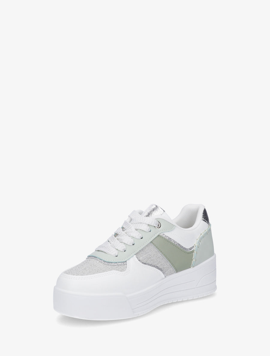 Sneakers à empiècement effet nubuck et tweed - Vert d&