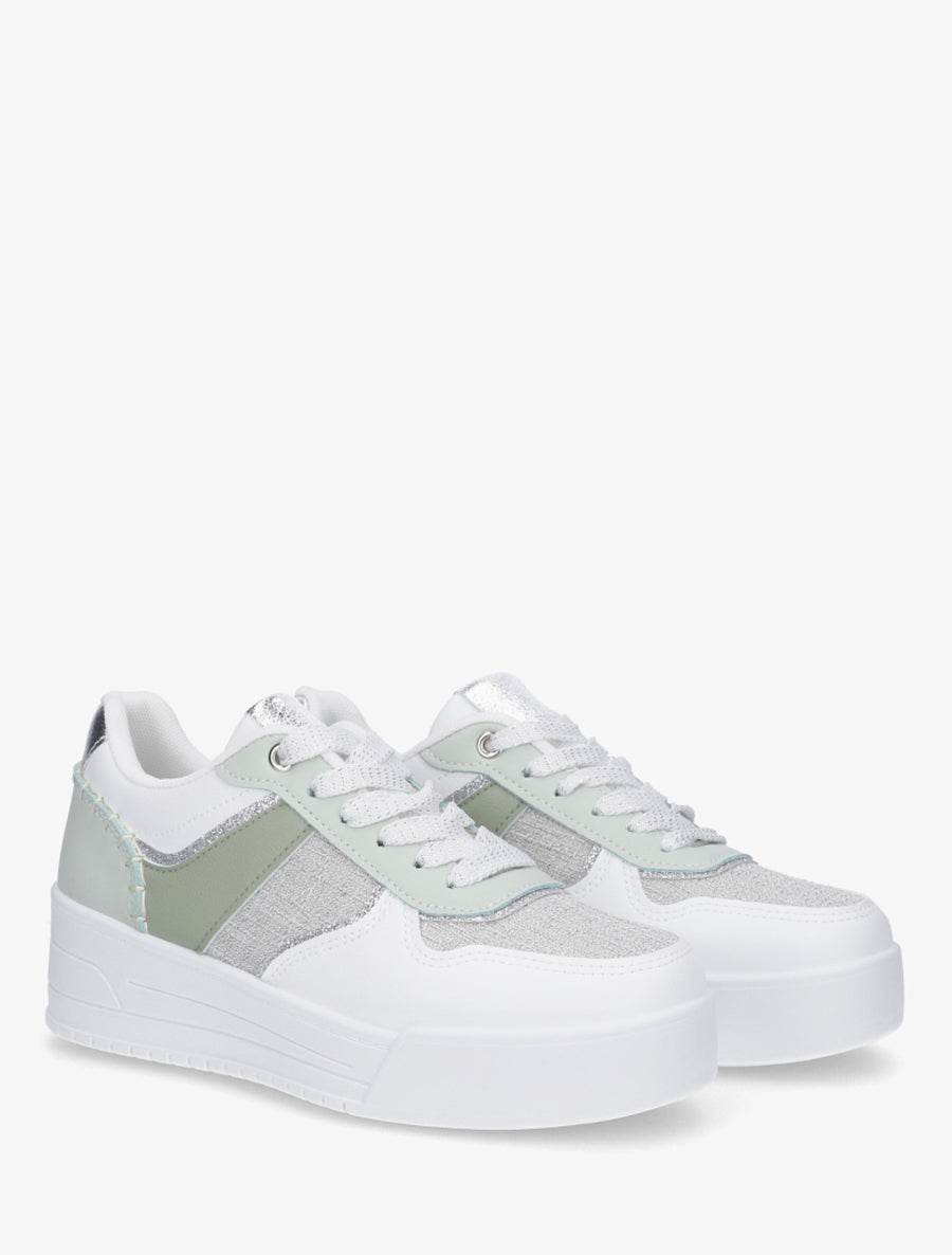 Sneakers à empiècement effet nubuck et tweed - Vert d&