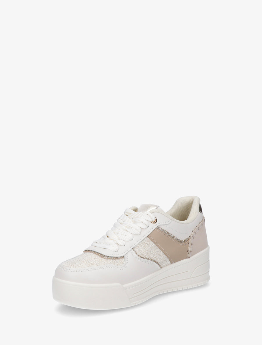 Sneakers à empiècement effet nubuck et tweed - Beige - 3
