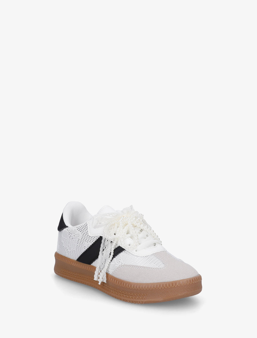 Sneakers à empiècement dentelle et lacets stylisés - Noir - 2