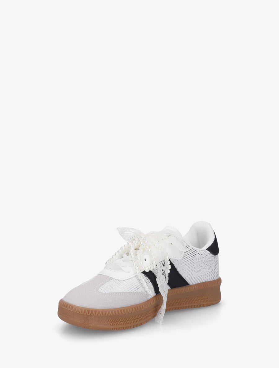Sneakers à empiècement dentelle et lacets stylisés - Noir - 3