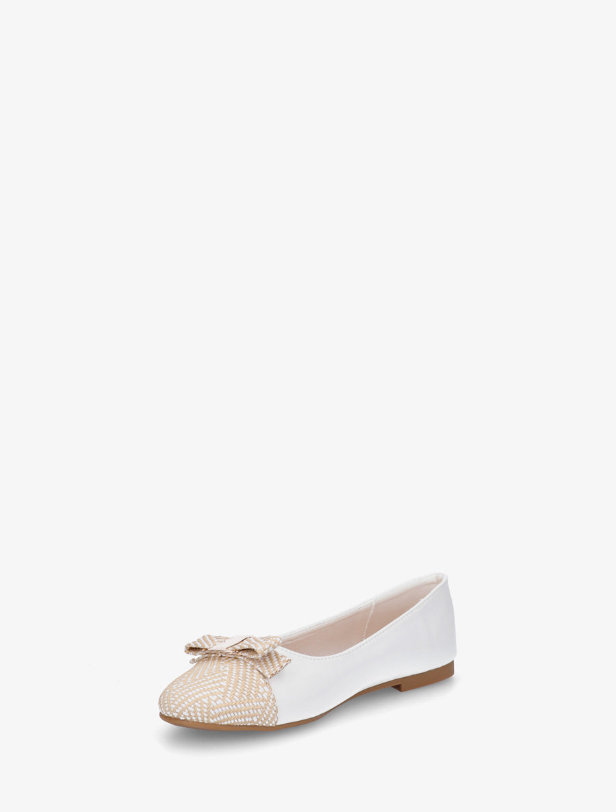 Ballerines plates à bout rond effet osier - Blanc - 3