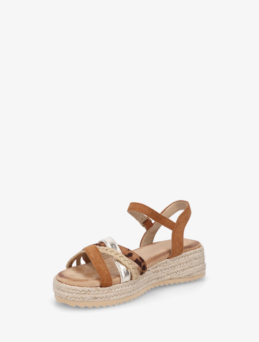 Sandales compensées multibride fantaisie - Camel - 3