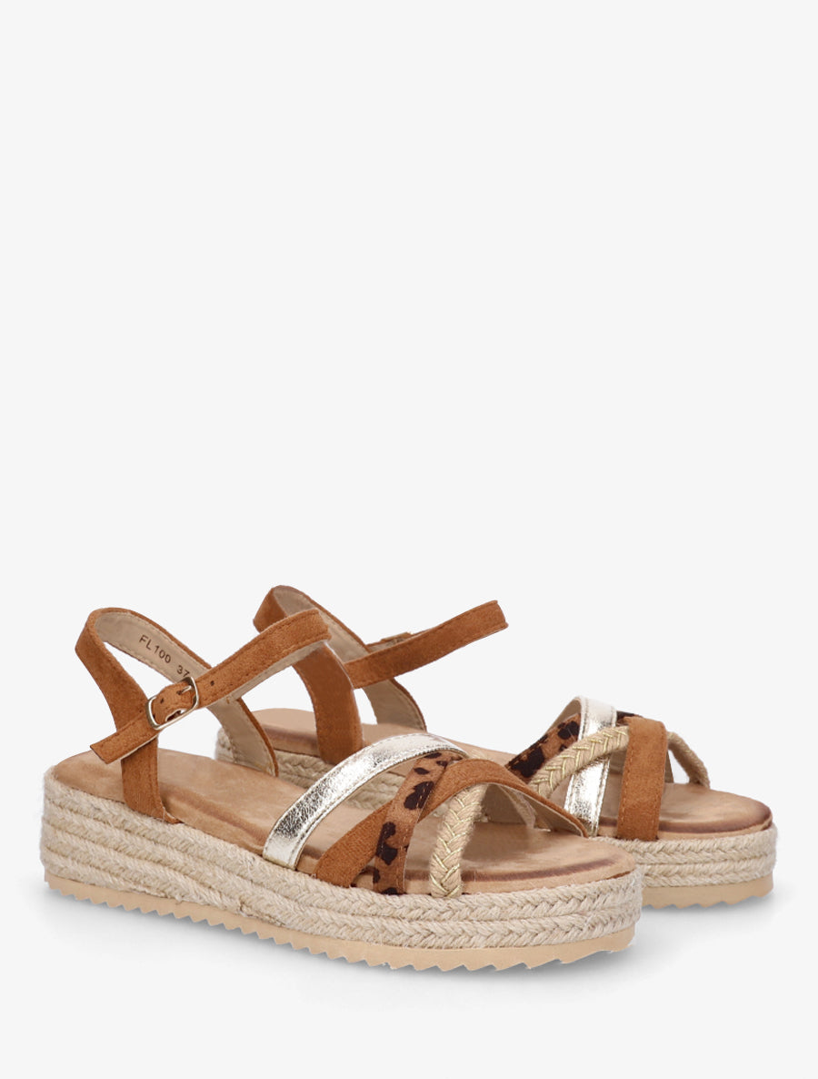 Sandales compensées multibride fantaisie - Camel - 4