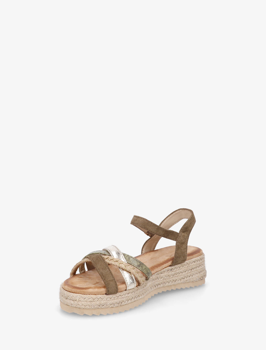 Sandales compensées multibride fantaisie - Kaki - 3
