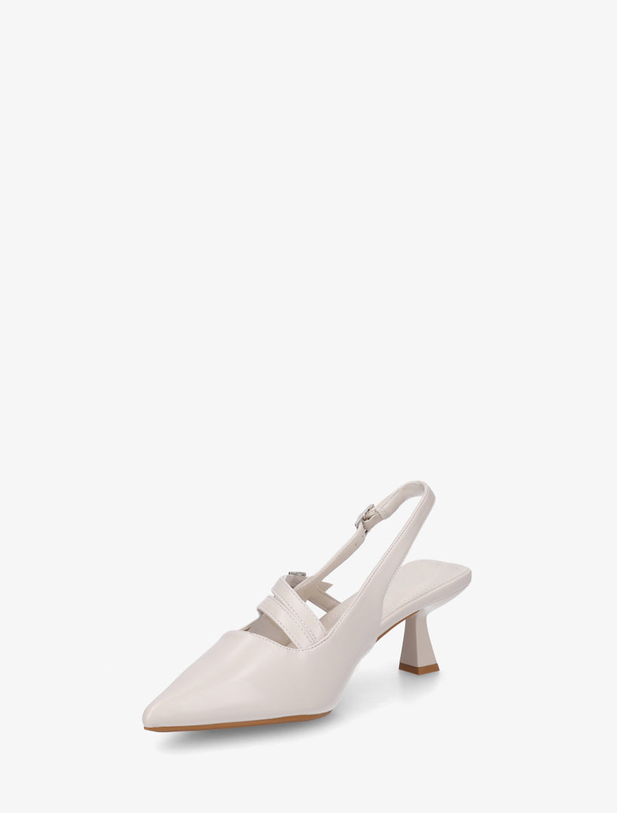 Escarpins en simili à triple brides - Beige - 3