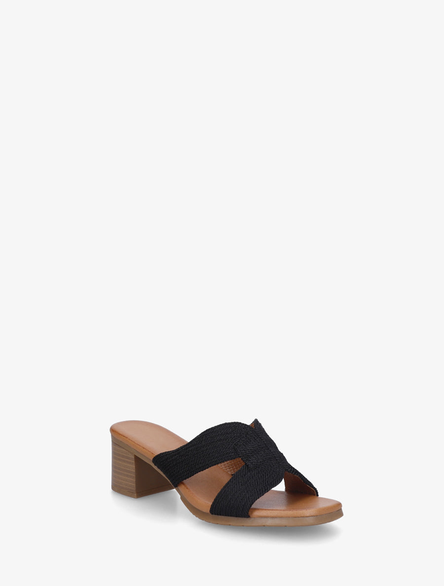 Mules à talon à ganse style corde - Noir - 2