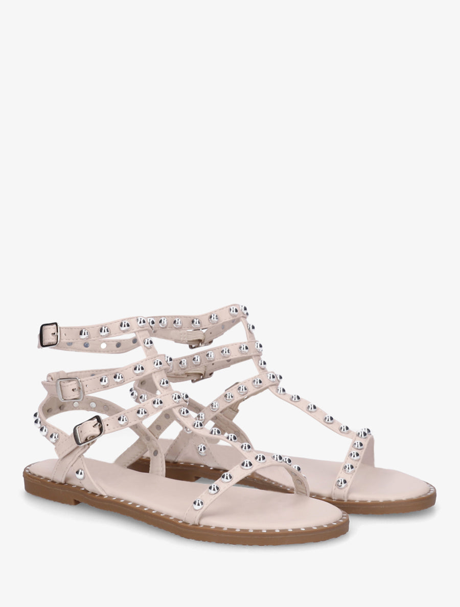 Sandales montantes style spartiate à clous - Beige - 4