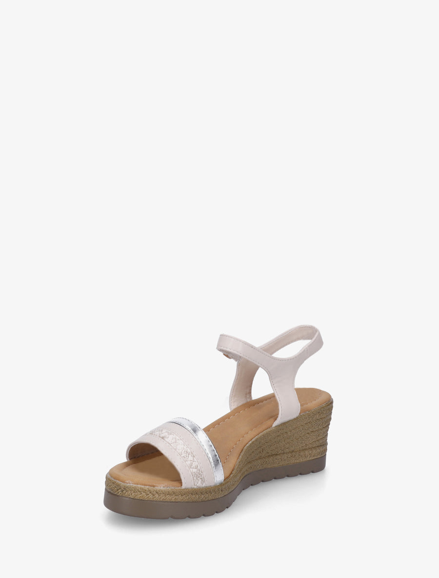 Sandales ccompensées à semelle texturée - Beige - 3