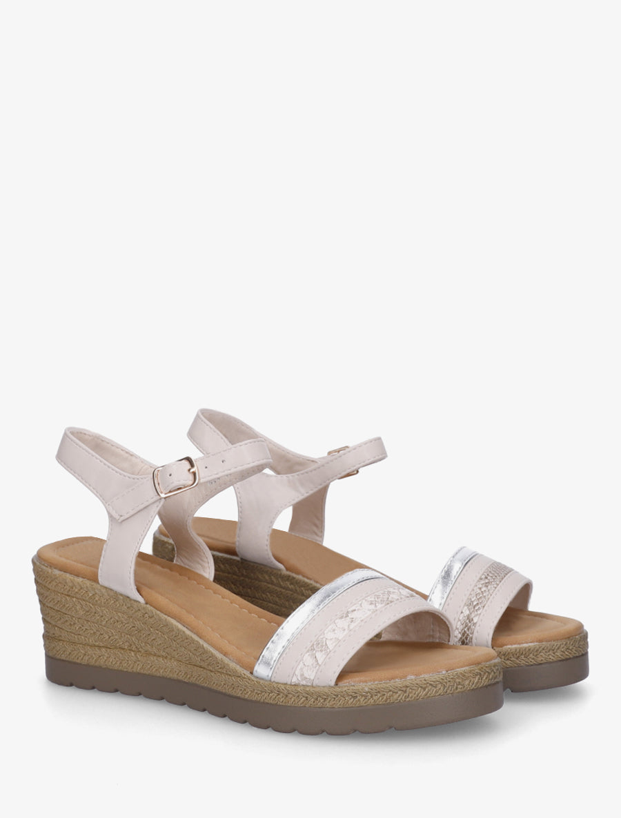 Sandales ccompensées à semelle texturée - Beige - 4