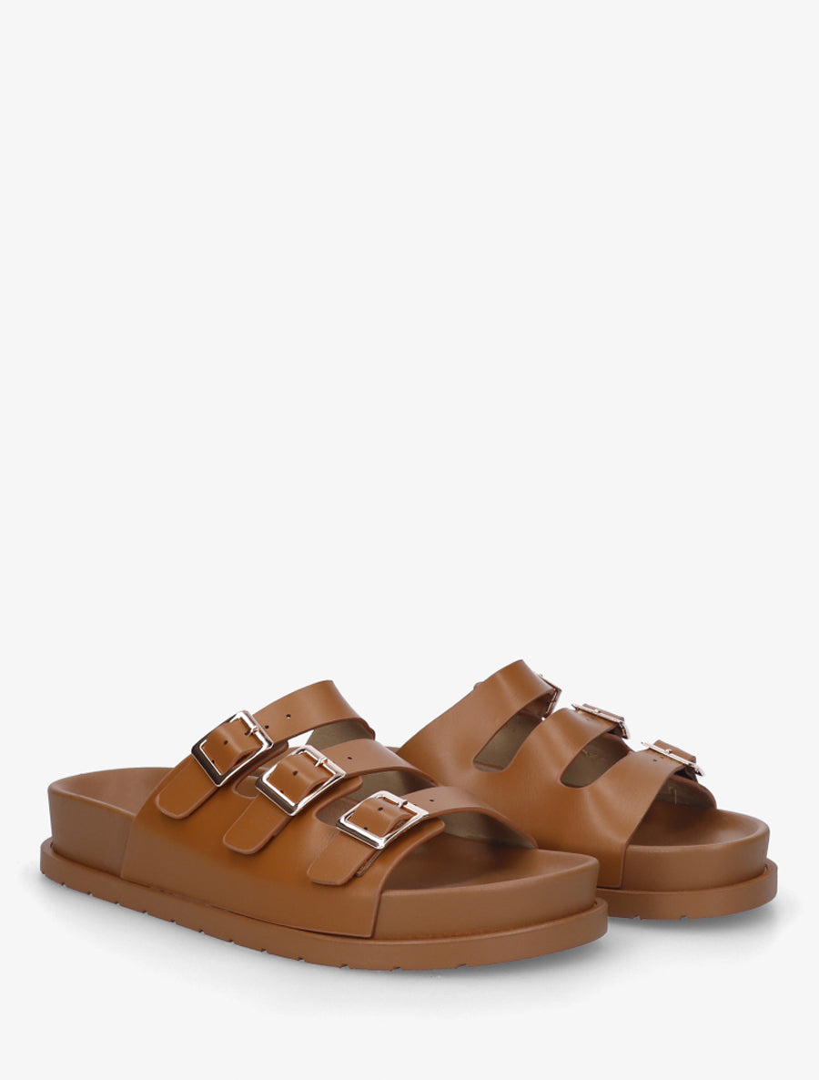 Claquettes à triple boucles en simili - Camel - 4