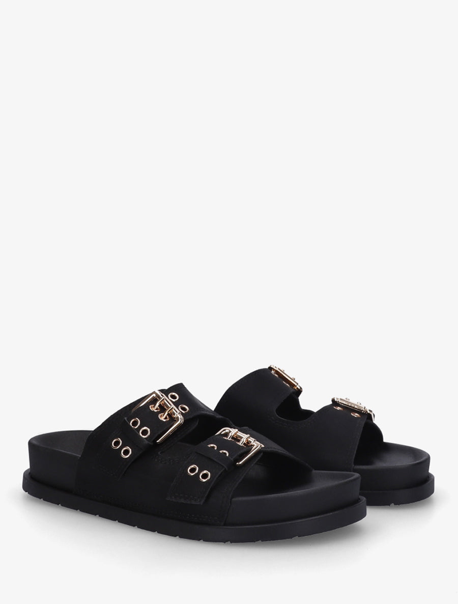 Claquettes en simili à double brides - Noir - 4