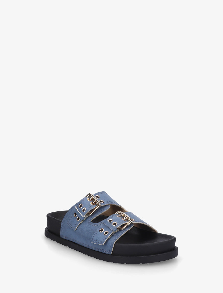 Claquettes en simili à double brides - Bleu - 2