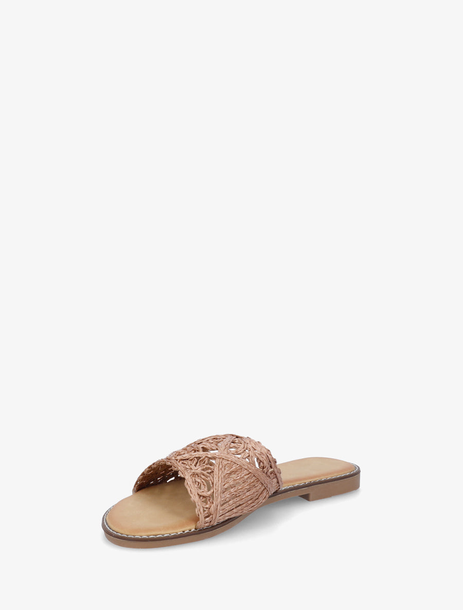 Mules plates en raphia tressé - Camel - 3