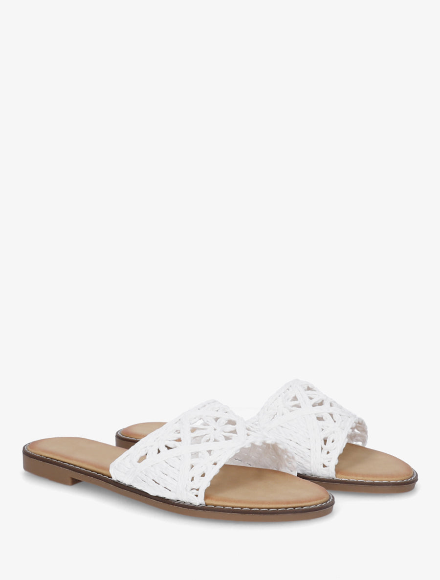 Mules plates en raphia tressé - Blanc - 4