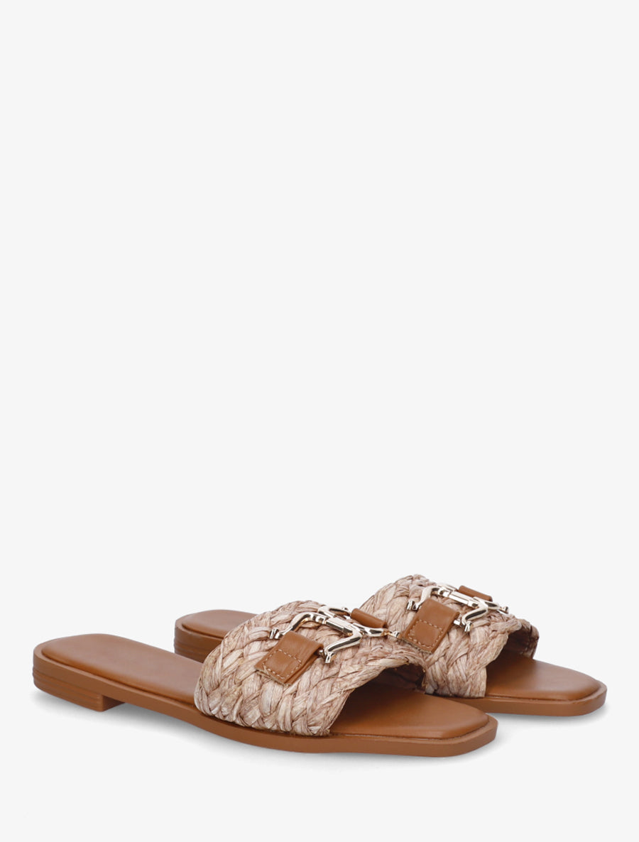 Mules plates en raphia à boucle fantaisie - Taupe - 4