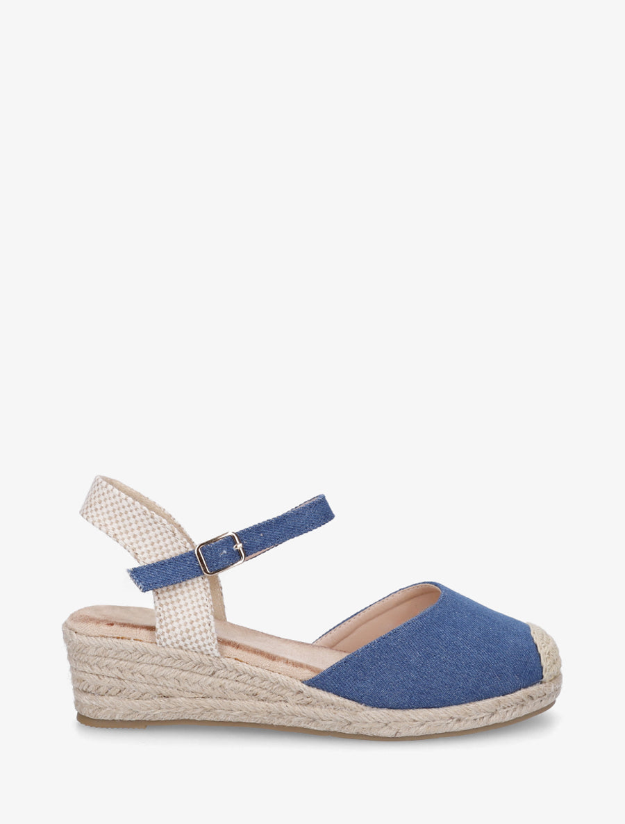Sandales compensées en tissu - Bleu denim - 1