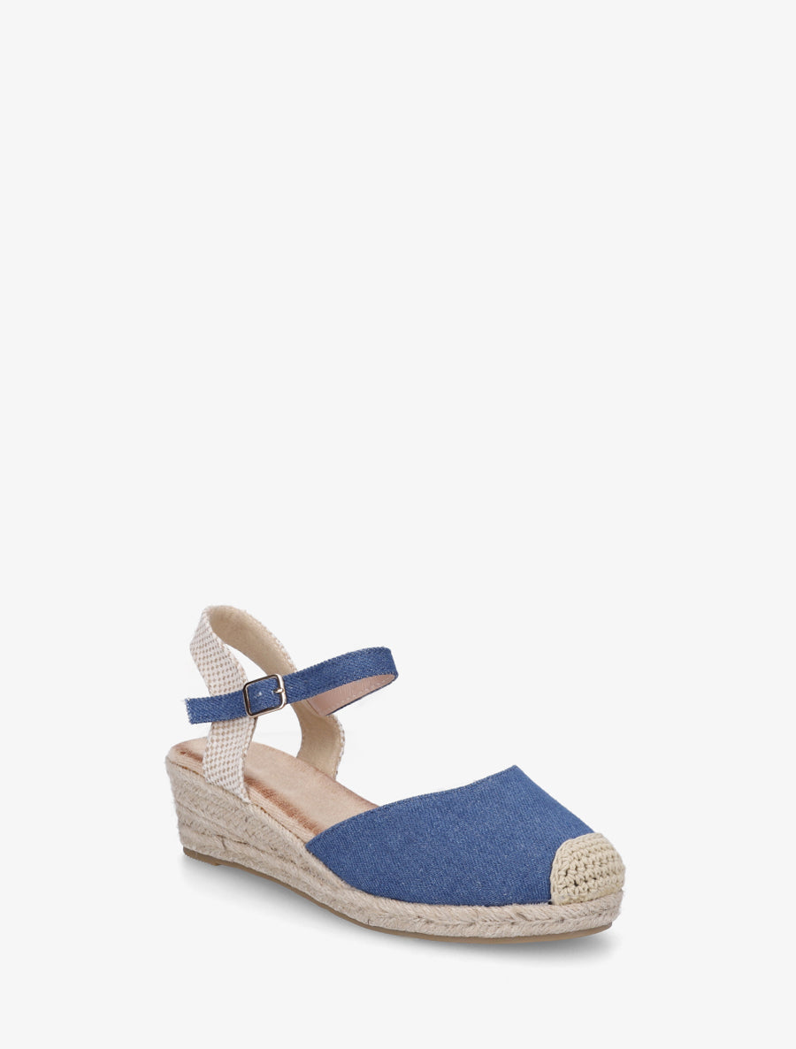 Sandales compensées en tissu - Bleu denim - 2