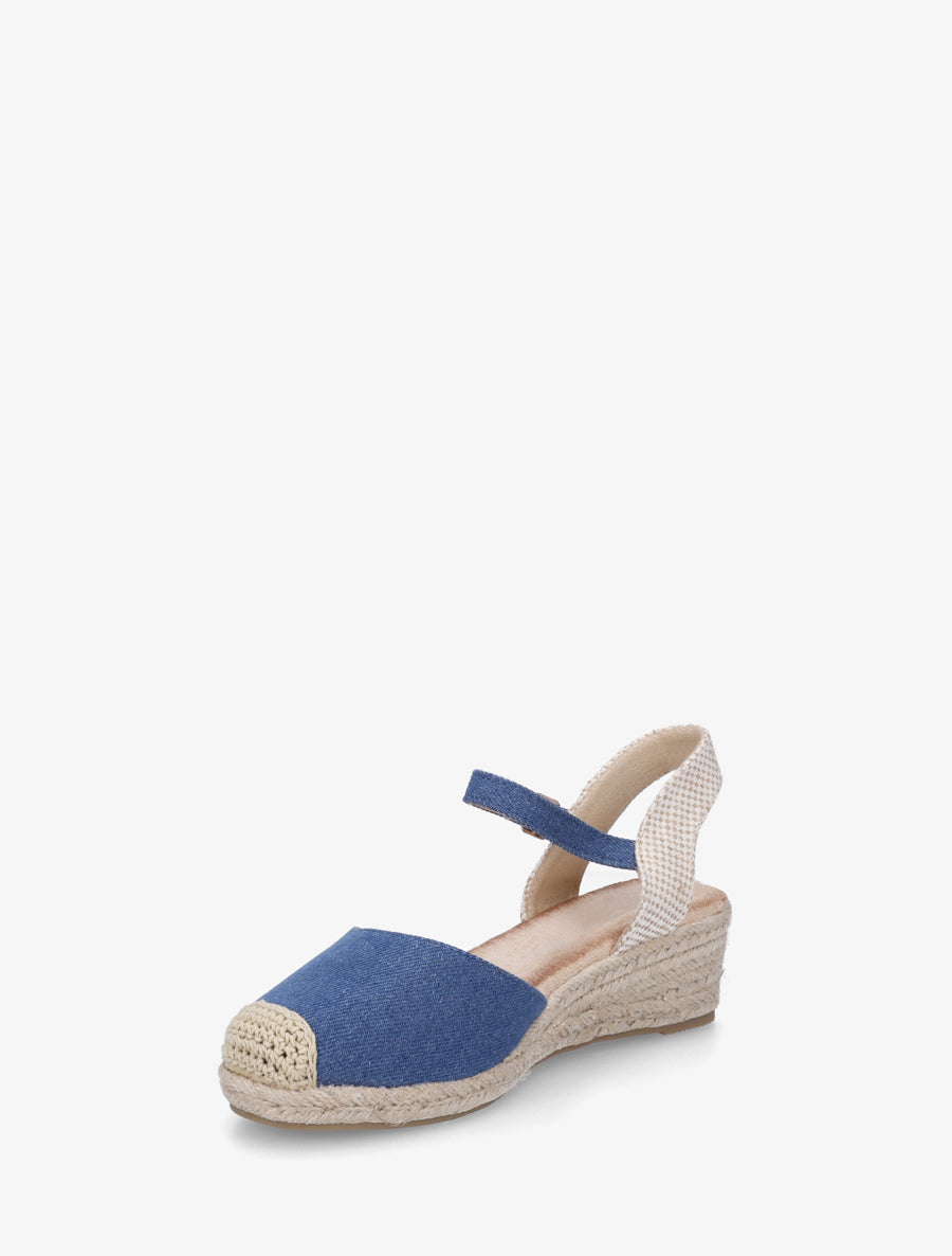 Sandales compensées en tissu - Bleu denim - 3