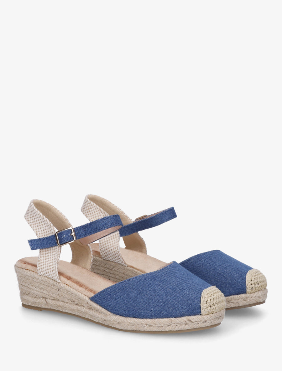 Sandales compensées en tissu - Bleu denim - 4
