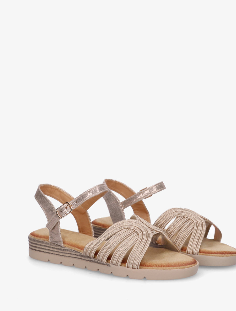 Sandales compensées à ganse texturée - Rose gold - 4