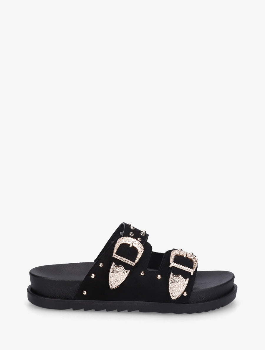 Claquettes cloutées en suédine - Noir - 1