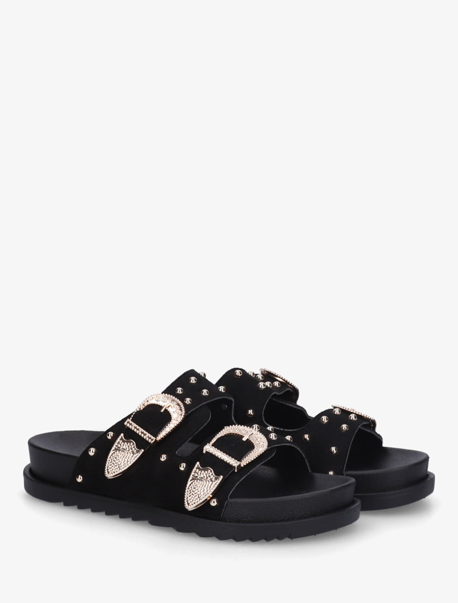 Claquettes cloutées en suédine - Noir - 4