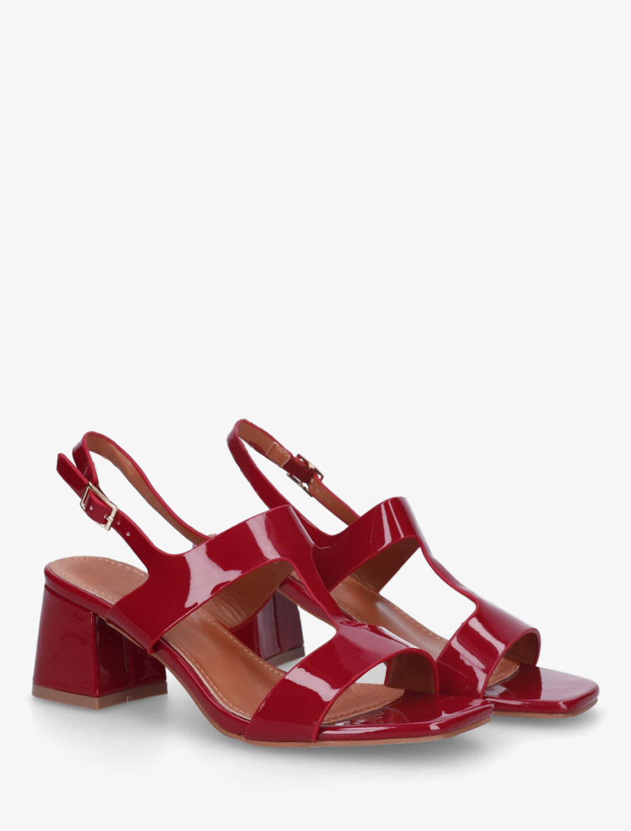 Sandales mi-hautes en simili vernis - Rouge - 4