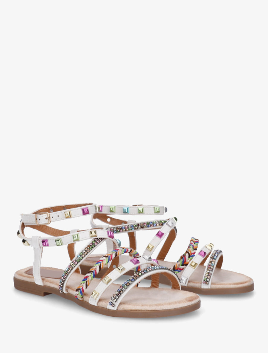 Nu-pieds à empiècement strass multicolore - Blanc - 4