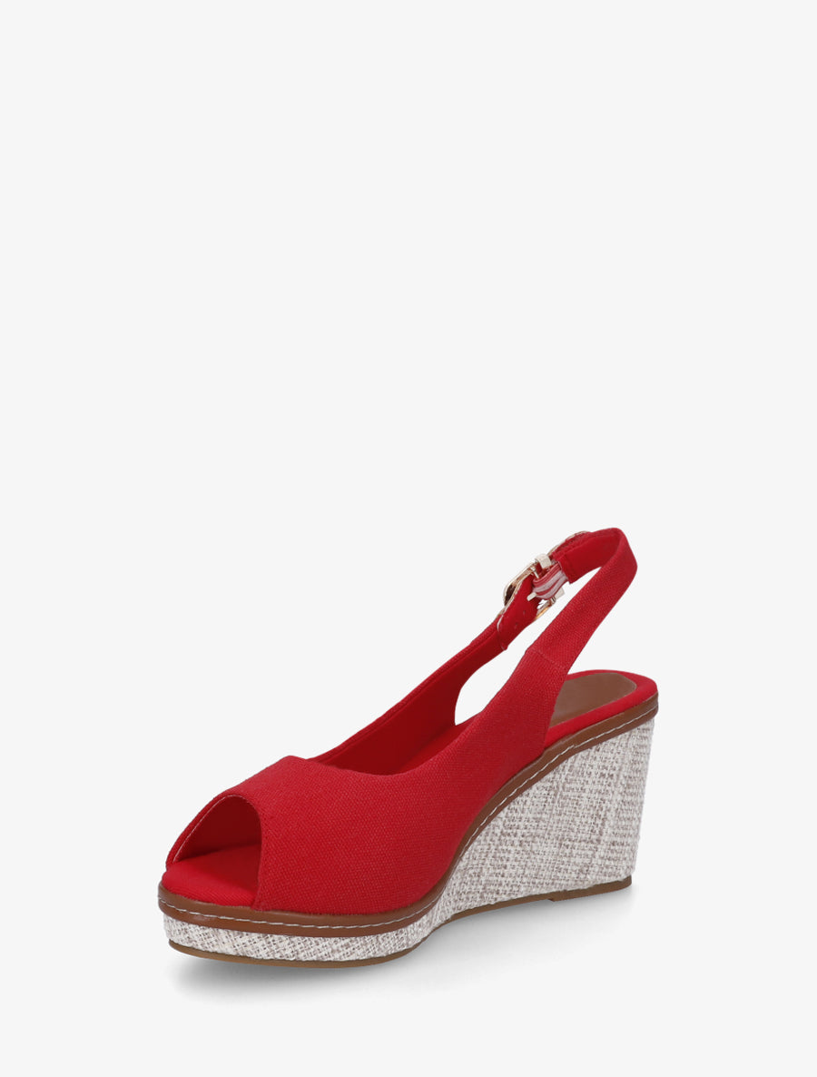 Sandales compensées peep toe en tissu - Rouge - 3