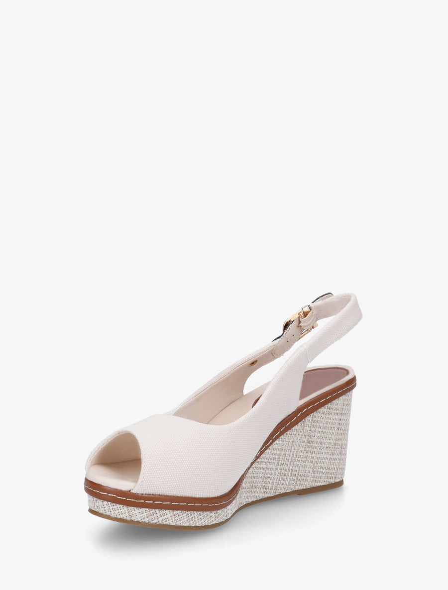 Sandales compensées peep toe en tissu - Écru - 3