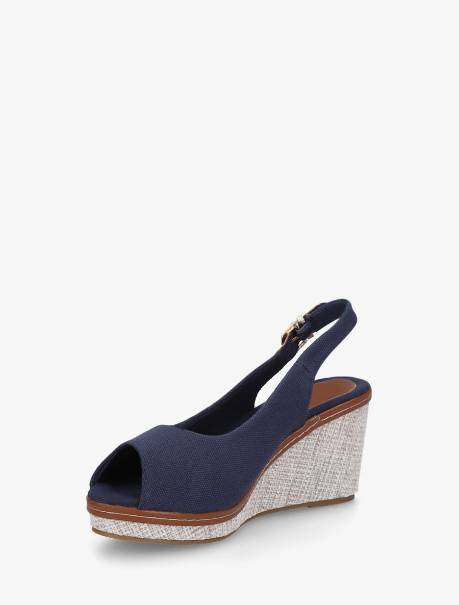 Sandales compensées peep toe en tissu - Marine - 3