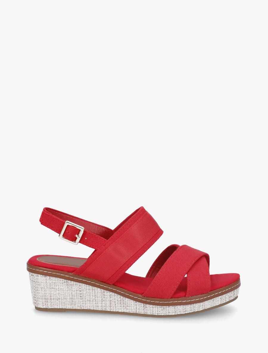 Sandales compensées à brides croisées - Rouge - 1