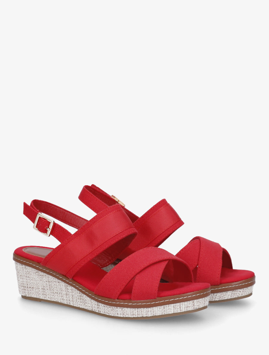 Sandales compensées à brides croisées - Rouge - 4