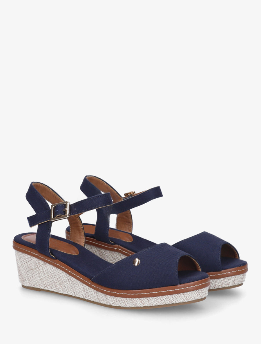 Sandales compensées en tissu - Marine - 4