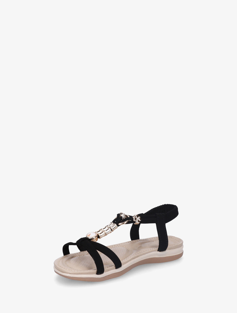 Sandales à bijoux et cheville élastiquée - Noir - 3